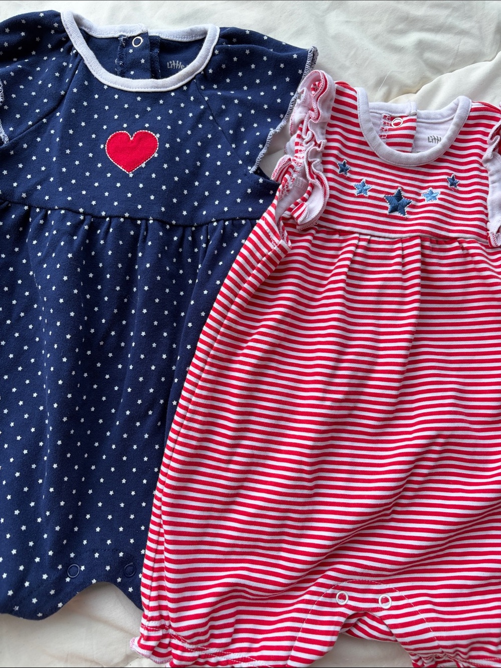 Little Me Red, White & Blue Rompers - set of 2